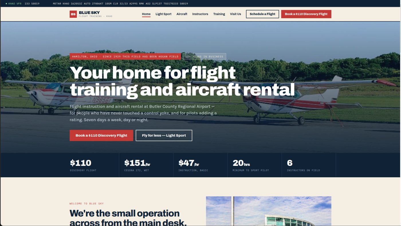 Blue Sky Flight Training website